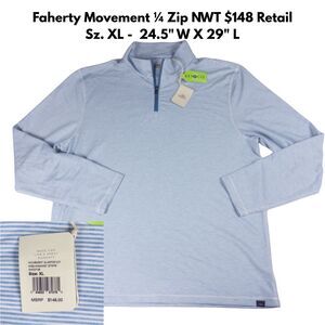 Faherty Movement Quarter Zip Pullover XL Blue Madaket Stripe NWT Stretch Knit